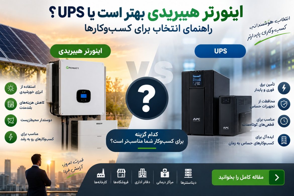مقایسه اینورتر هیبریدی خورشیدی و UPS برای تأمین برق کسبوکارها